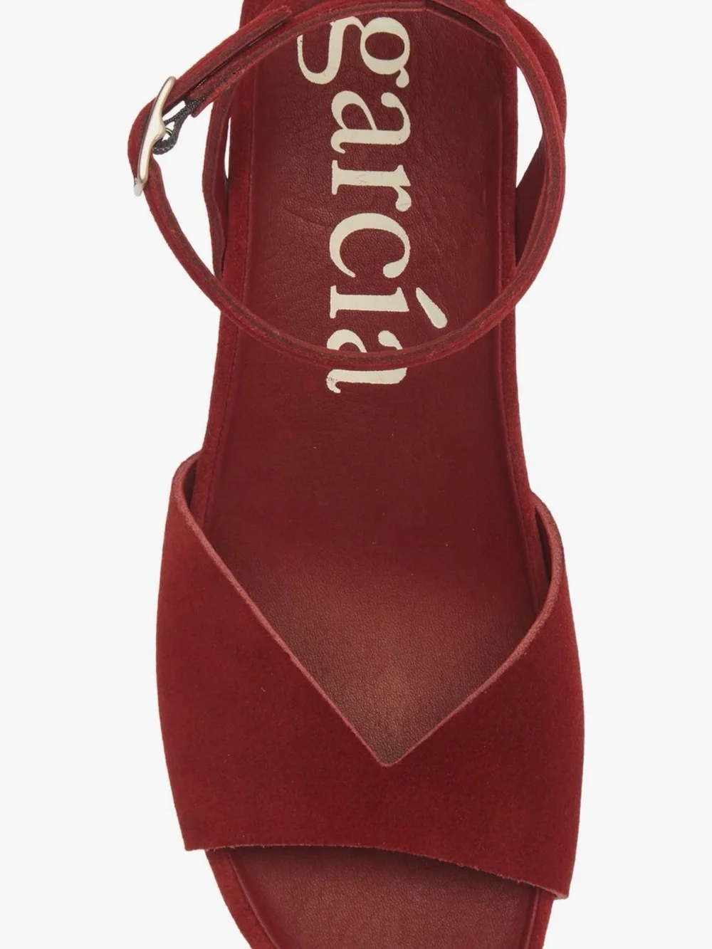 Pedro Garcia Red Suede Low Wedge Sandals with Ankle Strap